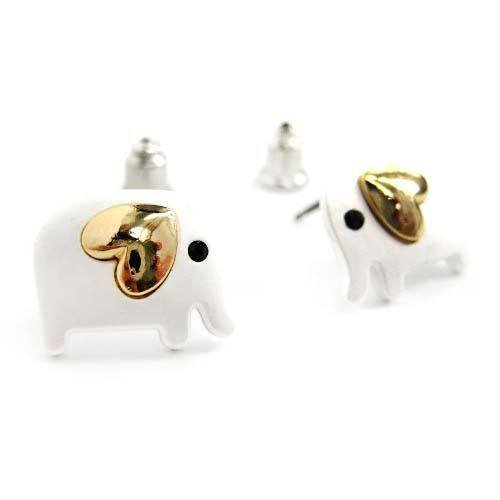 Baby Elephant Shaped Animal Stud Earring in Silver with Heart Shaped Ears | DOTOLY