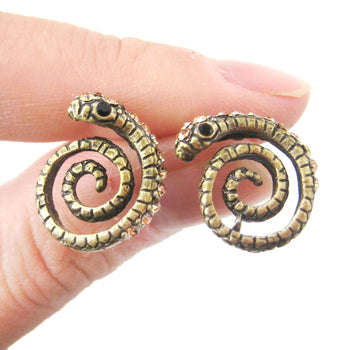 Snake Shaped Stud Earrings in Brass with Rhinestones | Animal Jewelry | DOTOLY