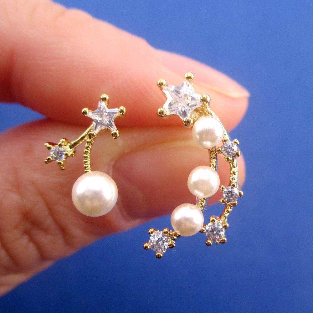 Space Themed Constellation Shooting Stars Celestial Drop Stud Earrings