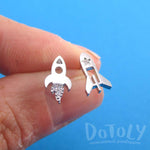 Spaceship starship Rocket Shaped Space Themed Stud Earrings in Silver