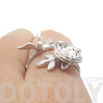 Sparrow and Bird Nest on A Branch Wrap Around Adjustable Ring in Silver | DOTOLY