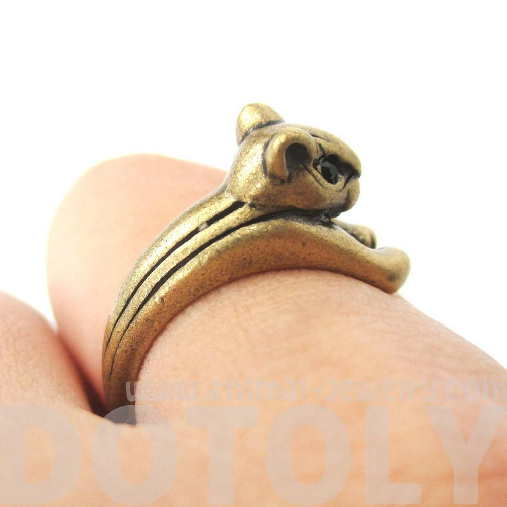 Squirrel Chipmunk Shaped Animal Wrap Around Ring in Brass | US Sizes 3 to 8.5 | DOTOLY