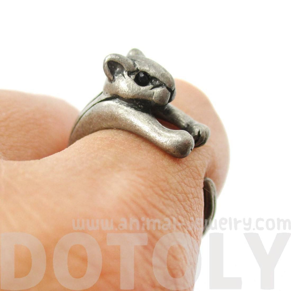 Squirrel Chipmunk Shaped Animal Wrap Around Ring in Silver | US Sizes 3 to 8.5 | DOTOLY