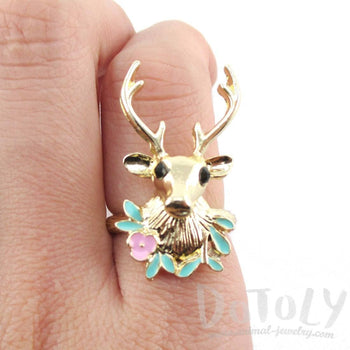 Stag Head Trophy Shaped Animal Ring in Gold | DOTOLY | DOTOLY