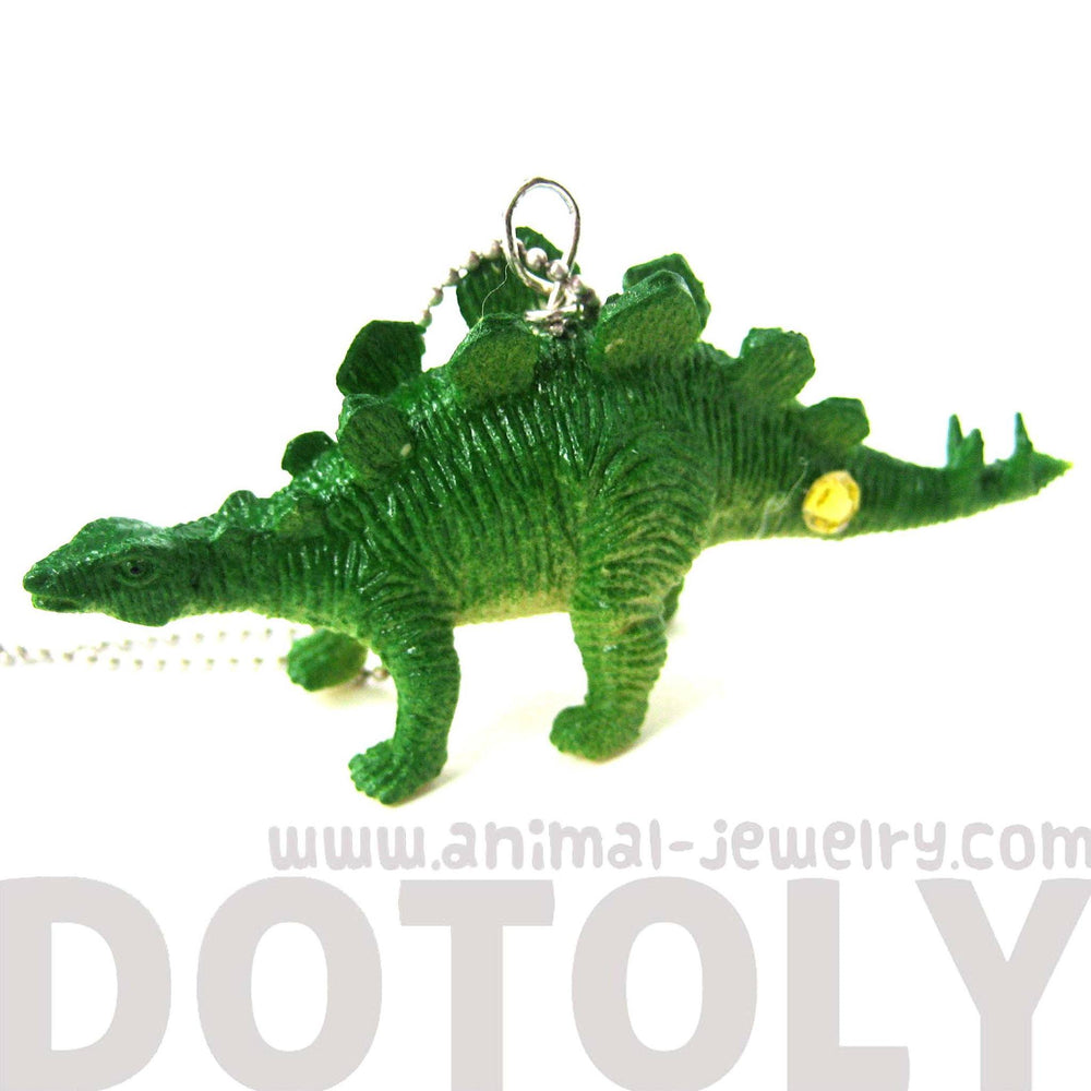 Stegosaurus Armored Dinosaur Shaped Pendant Necklace in Green | Animal Jewelry | DOTOLY