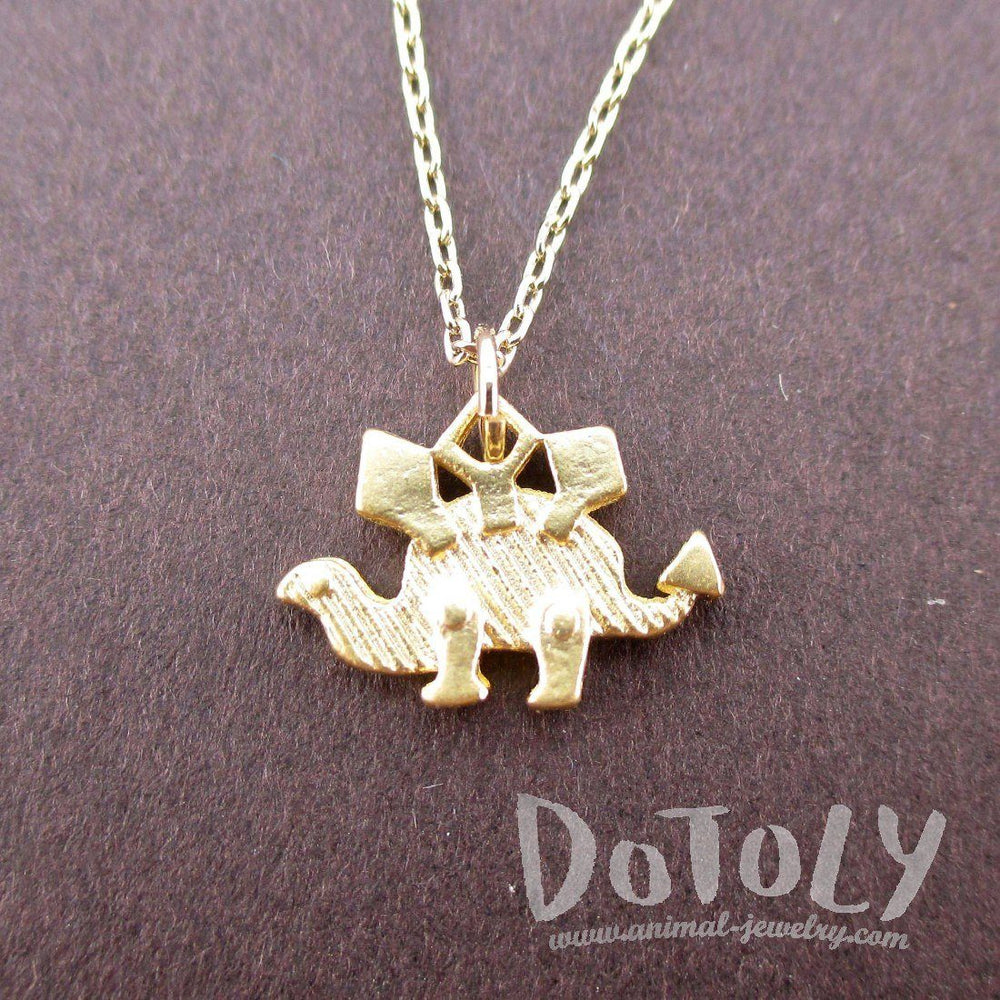 Stegosaurus Dinosaur Silhouette Shaped Pendant Necklace in Gold