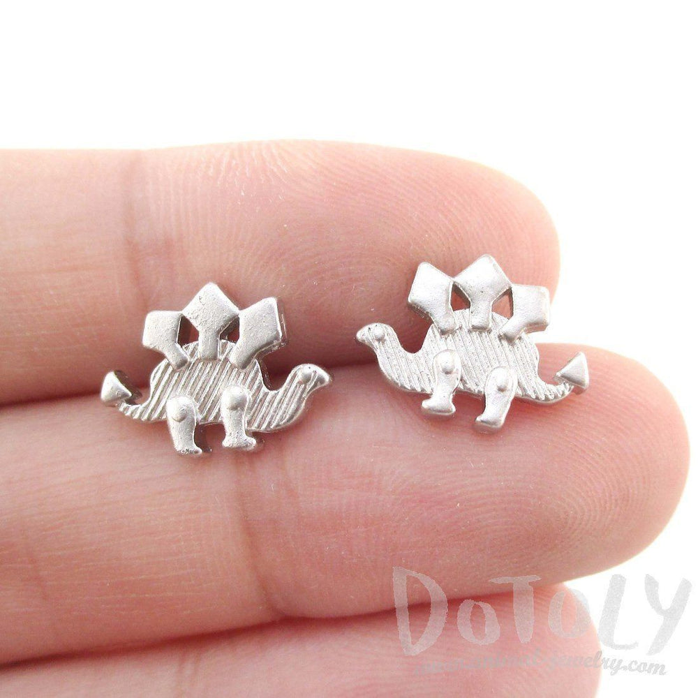 Stegosaurus Dinosaur Silhouette Shaped Stud Earrings in Silver | DOTOLY | DOTOLY