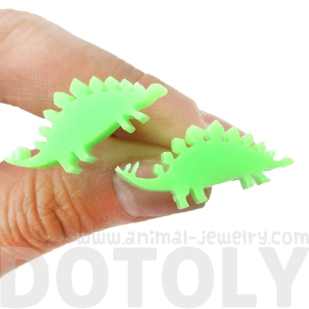 Stegosaurus Silhouette Dinosaur Shaped Laser Cut Stud Earrings in Green | DOTOLY