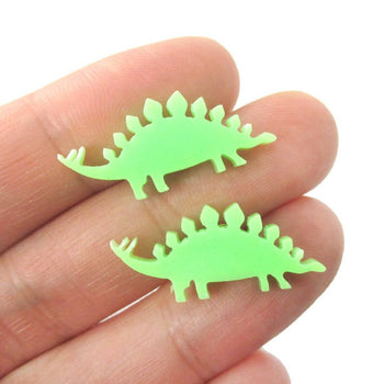 Stegosaurus Silhouette Dinosaur Shaped Laser Cut Stud Earrings in Green | DOTOLY