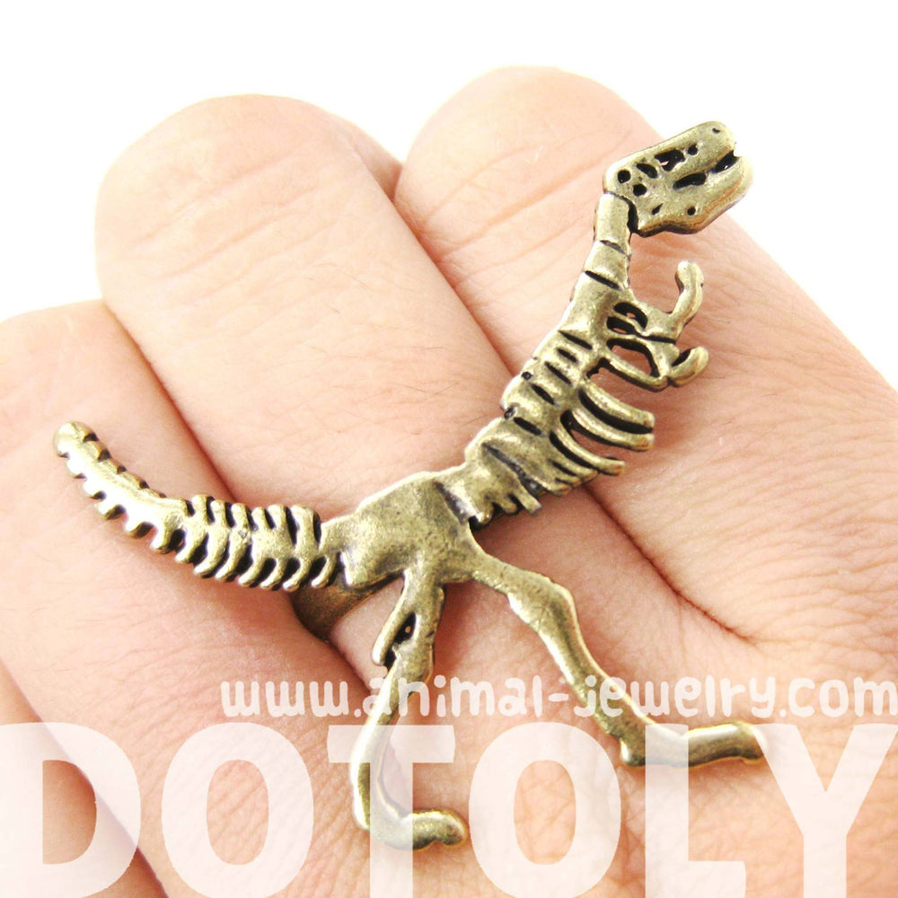 T-Rex Dinosaur Fossil Skeleton Bones Adjustable Ring in Brass | DOTOLY