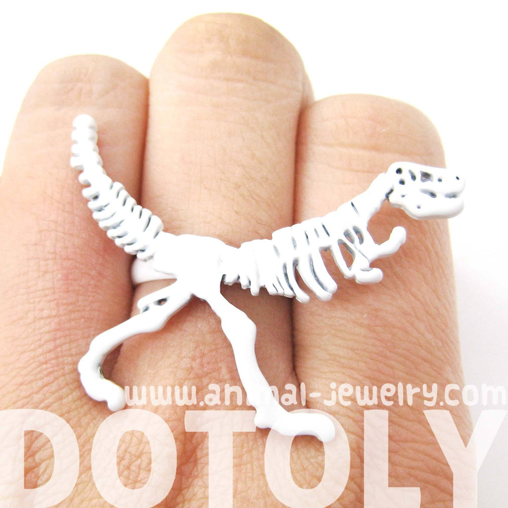T-Rex Dinosaur Fossil Skeleton Bones Adjustable Ring in White | DOTOLY
