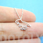 T-Rex Dinosaur Outline Shaped Animal Charm Necklace in Silver | DOTOLY