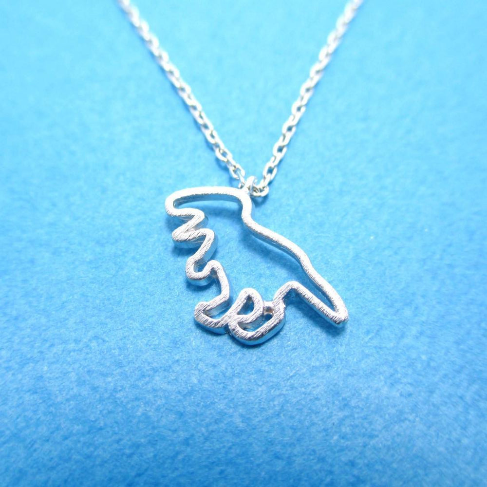 T-Rex Dinosaur Outline Shaped Animal Charm Necklace in Silver | DOTOLY