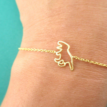 T-Rex Dinosaur Outline Shaped Charm Bracelet in Gold