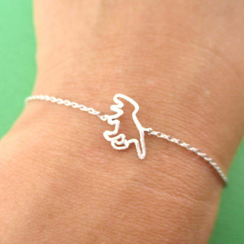 T-Rex Dinosaur Outline Shaped Charm Bracelet in Silver