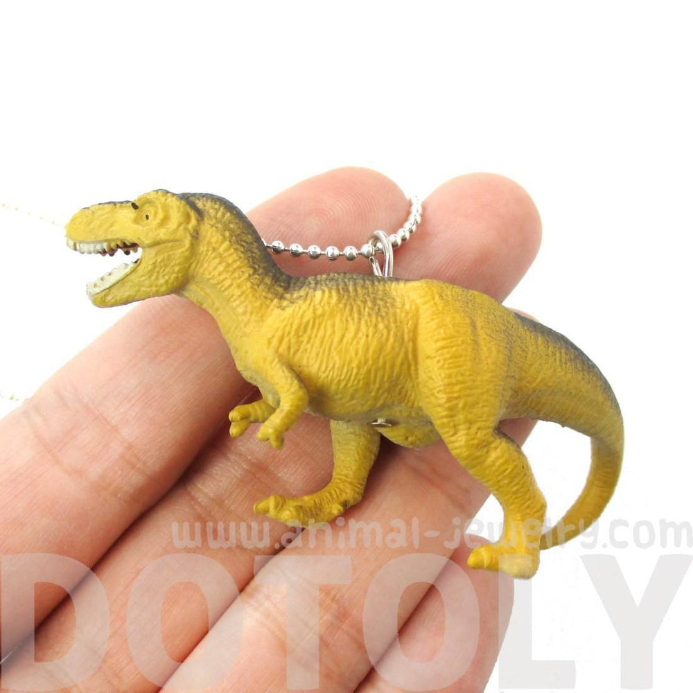 T-Rex Dinosaur Shaped Figurine Pendant Necklace in Yellow and Grey | Animal Jewelry | DOTOLY