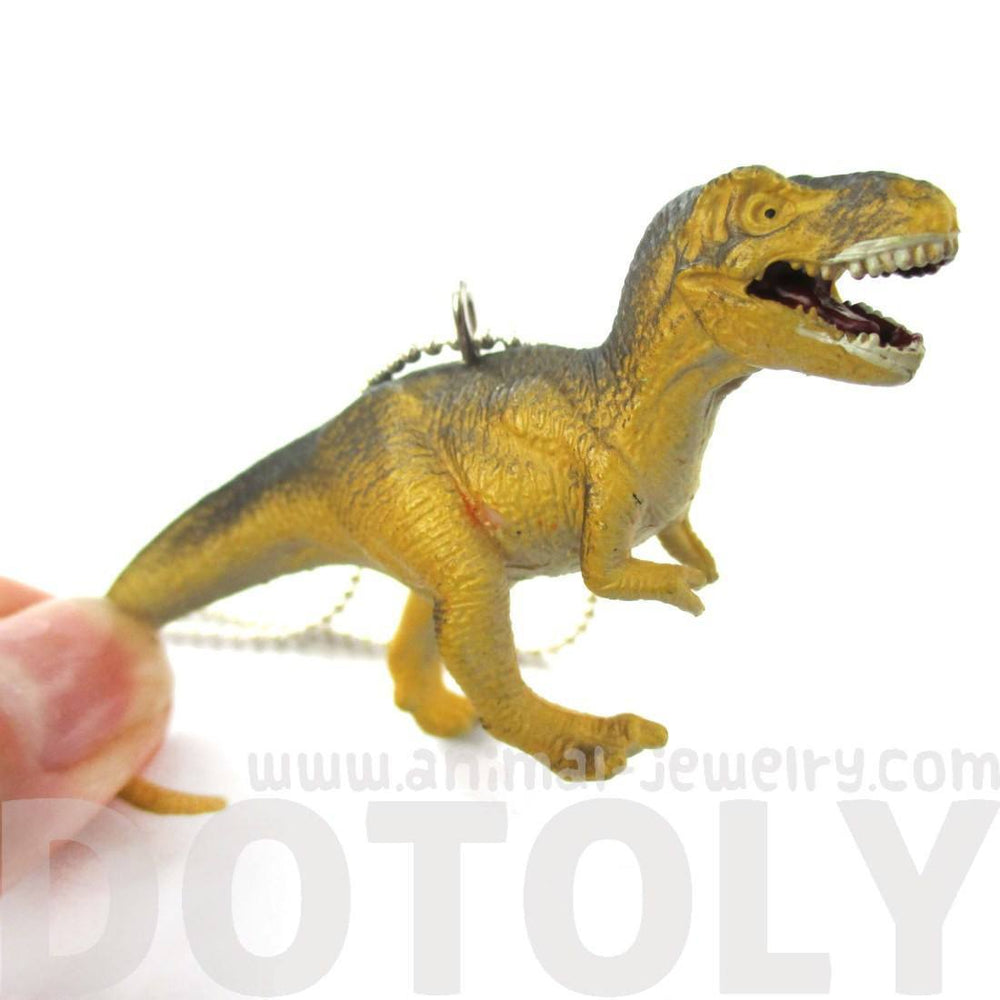 T-Rex Dinosaur Shaped Figurine Pendant Necklace in Yellow and Grey | Animal Jewelry | DOTOLY