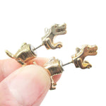 T-Rex Dinosaur Shaped Front and Back Two Part Earrings in Gold | DOTOLY