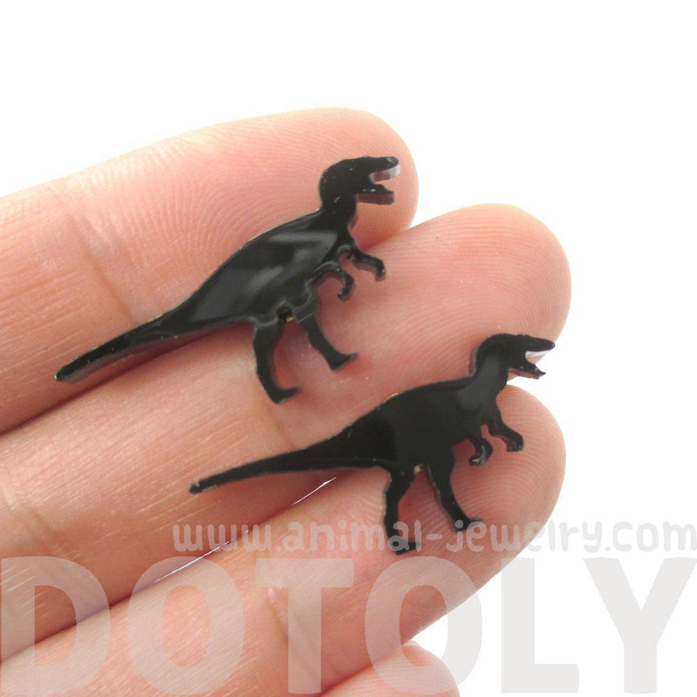 T-Rex Silhouette Dinosaur Shaped Laser Cut Stud Earrings in Black | DOTOLY