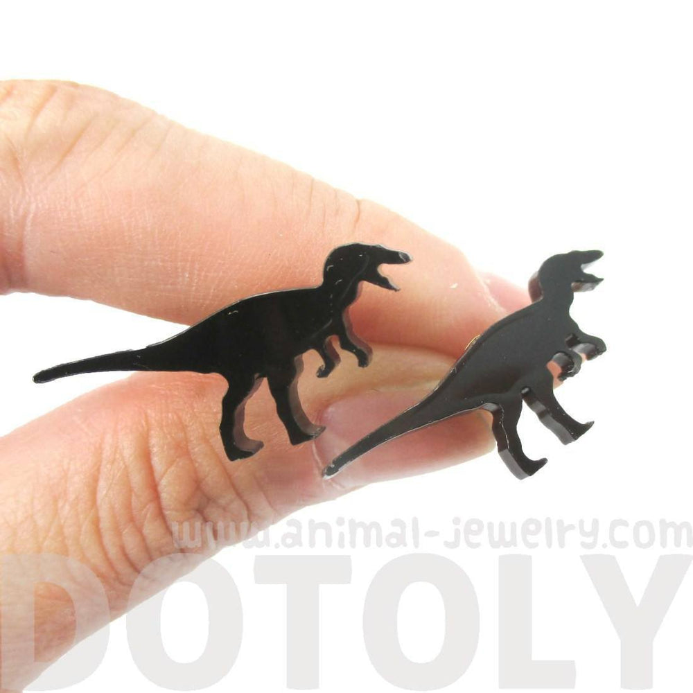 T-Rex Silhouette Dinosaur Shaped Laser Cut Stud Earrings in Black | DOTOLY
