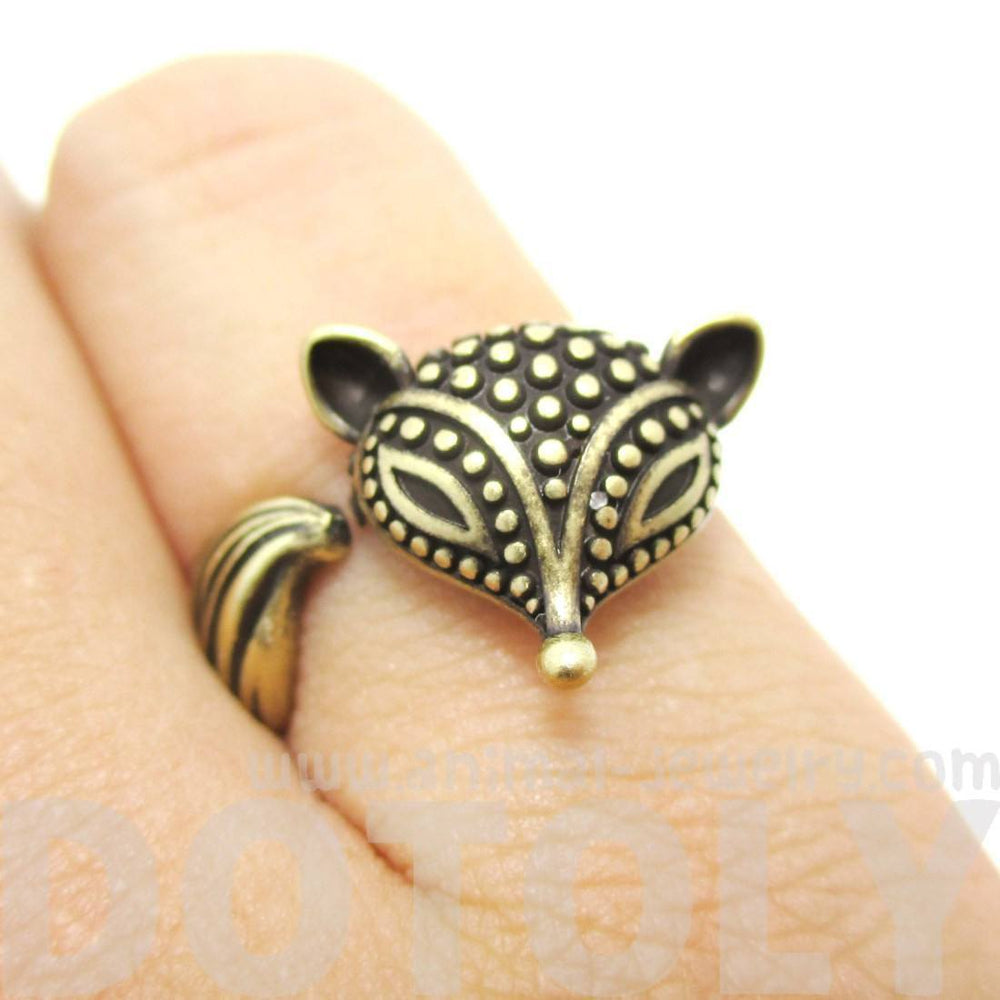 Textured Baby Fox Shaped Animal Ring in Brass | US Size 6 to 8 | DOTOLY