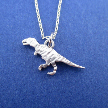 Textured Velociraptor Dinosaur Silhouette Shaped Pendant Necklace in Silver