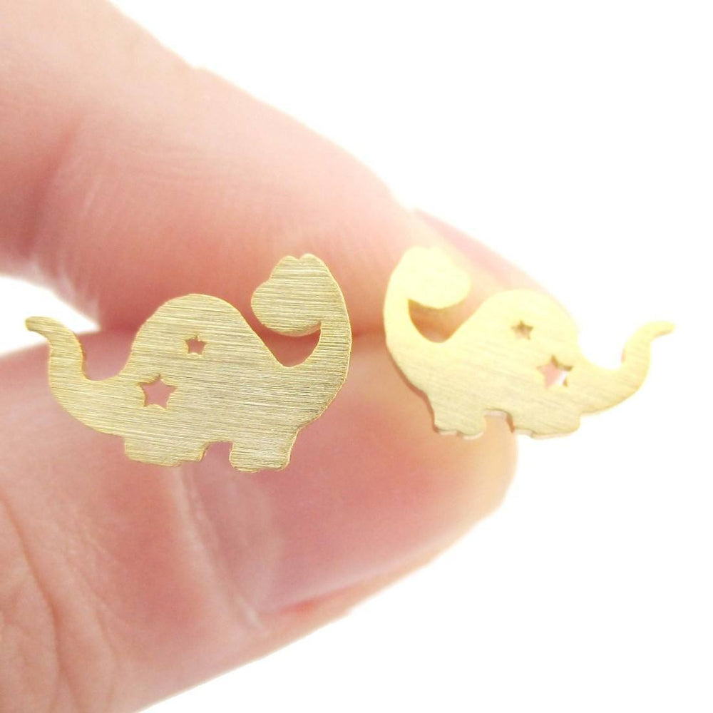 The Good Dinosaur Apatosaurus with Star Cut Outs Shaped Stud Earrings in Gold | Allergy Free | DOTOLY