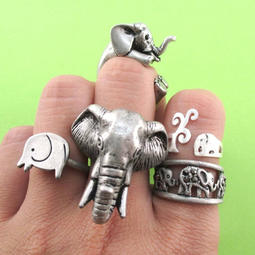 The Ultimate Elephant Enthusiast 5 Piece Animal Ring Set in Silver