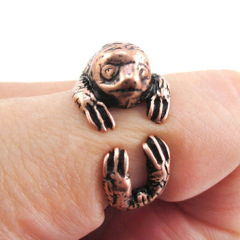 Three Toed Sloth Shaped Animal Hugging Your Finger Ring in Copper