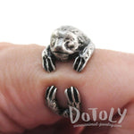 Three Toed Sloth Wrapped Around Your Finger Animal Ring in Silver