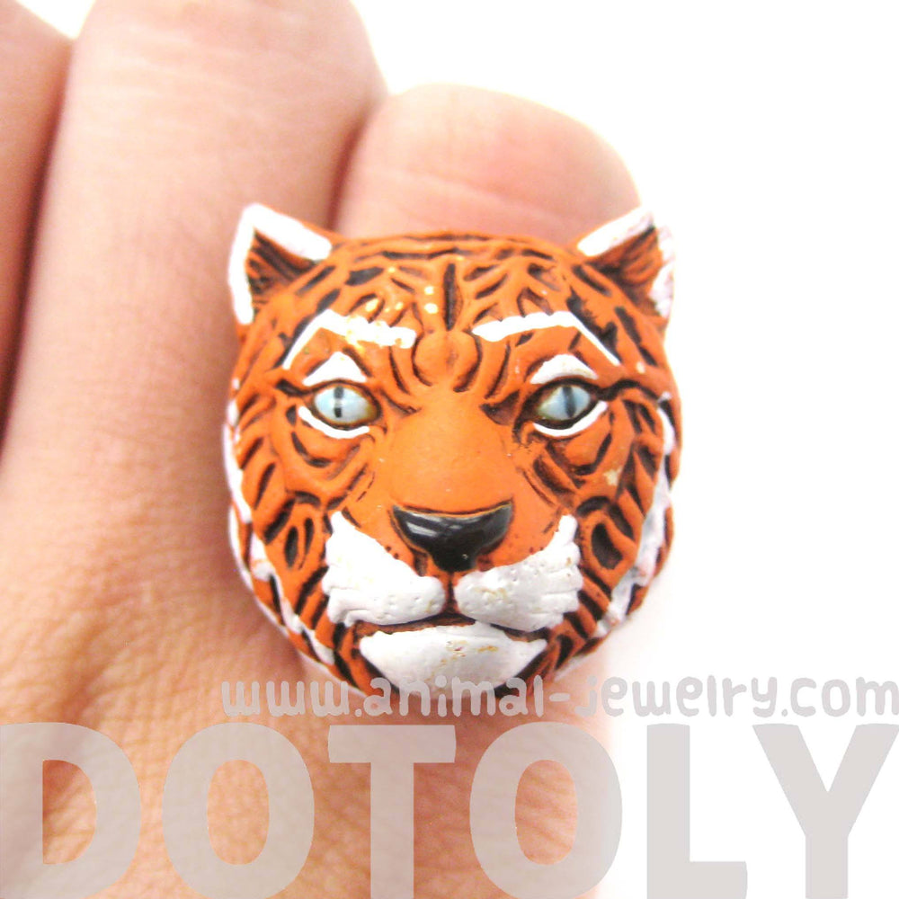 Tiger Head Shaped Porcelain Ceramic Adjustable Animal Ring | Handmade | DOTOLY