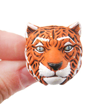Tiger Head Shaped Porcelain Ceramic Adjustable Animal Ring | Handmade | DOTOLY
