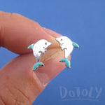 Tiny Dolphin Shaped Sea Creatures Stud Earrings in Silver
