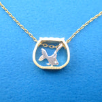 Tiny Goldfish in a Fish Bowl Shaped Pendant Necklace in Silver or Gold