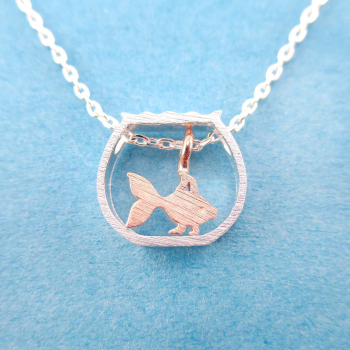 Tiny Goldfish in a Fish Bowl Shaped Pendant Necklace in Silver | DOTOLY | DOTOLY