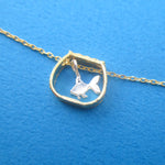 Tiny Goldfish in a Fish Bowl Shaped Pendant Necklace in Silver or Gold