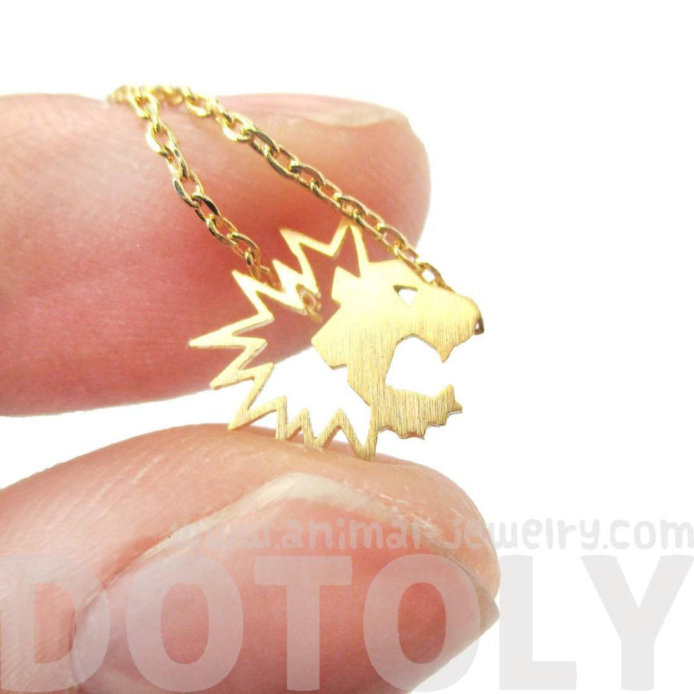 Tiny Lion Face Shaped Animal Cut Out Charm Necklace in Gold | Animal Jewelry | DOTOLY