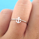 Miniature Anchor Shaped Minimal Nautical Adjustable Ring in Silver