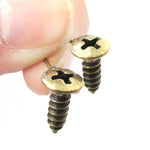 Tiny Screw Shaped Stud Earrings in Brass with Rhinestones | DOTOLY | DOTOLY