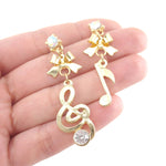 Treble Clef and Quaver Note Shaped Music Themed Drop Stud Earrings in Gold | DOTOLY