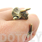 Triceratops Dinosaur Prehistoric Animal Wrap Around Hug Ring in Brass | US Size 4 to 8.5 | DOTOLY