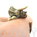 Triceratops Dinosaur Prehistoric Animal Wrap Around Hug Ring in Brass | US Size 4 to 8.5 | DOTOLY