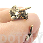 Triceratops Dinosaur Prehistoric Animal Wrap Around Hug Ring in Shiny Gold | US Size 4 to 8.5 | DOTOLY