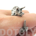 Triceratops Dinosaur Prehistoric Animal Wrap Around Hug Ring in Silver | US Size 4 to 8.5 | DOTOLY