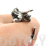 Triceratops Dinosaur Shaped Animal Wrap Around Hug Ring in Shiny Silver | US Size 4 to 8.5 | DOTOLY