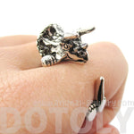 Triceratops Dinosaur Shaped Animal Wrap Around Hug Ring in Shiny Silver | US Size 4 to 8.5 | DOTOLY