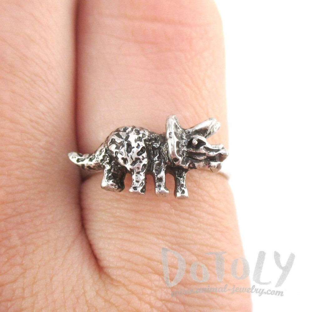 Triceratops Dinosaur Shaped Jurassic World Adjustable Ring in Silver