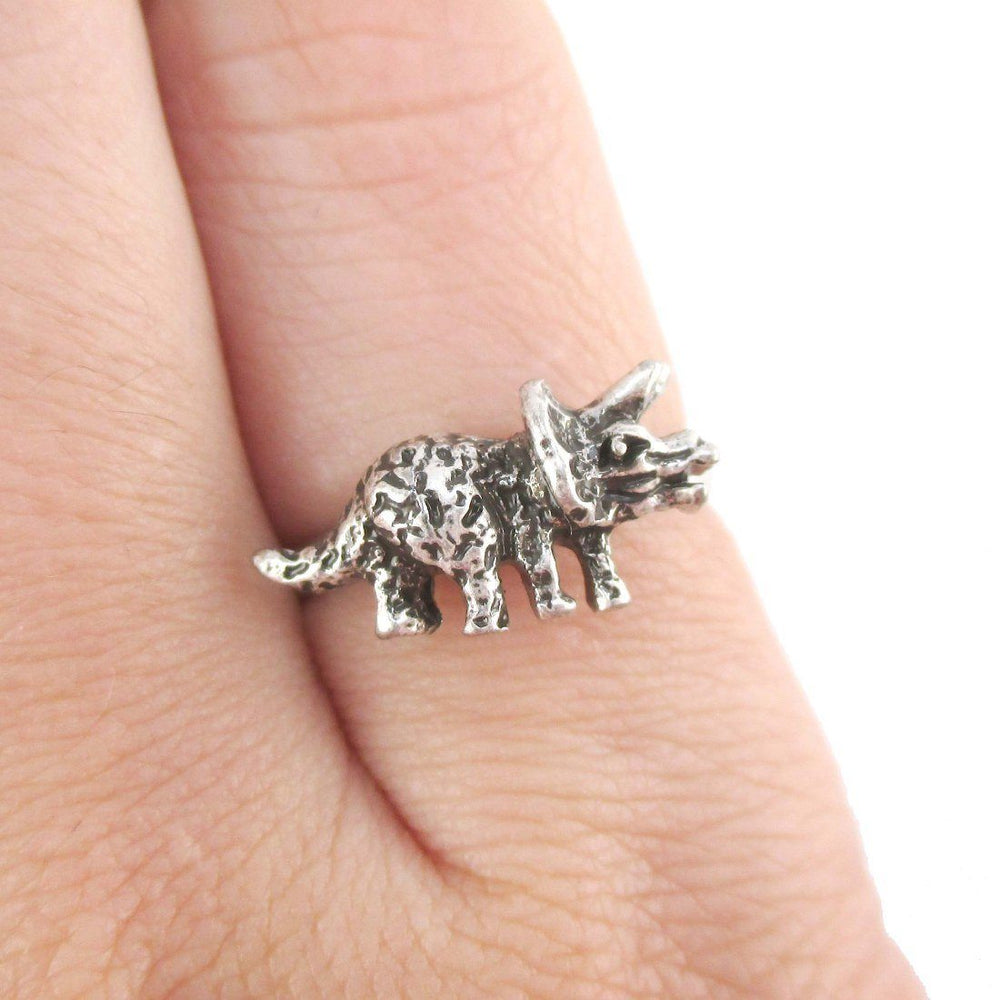 Triceratops Dinosaur Shaped Jurassic World Adjustable Ring in Silver