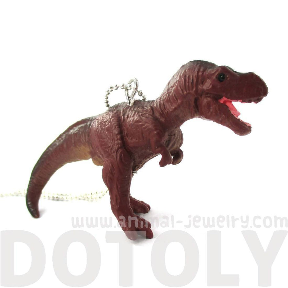 Tyrannosaurus Rex Dinosaur Shaped Figurine Pendant Necklace in Brown | Animal Jewelry | DOTOLY