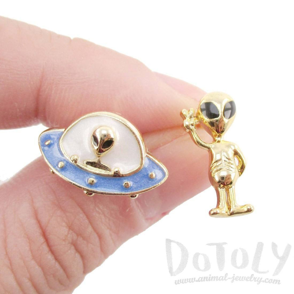 UFO and Alien Shaped Space Themed Enamel Stud Earrings | DOTOLY | DOTOLY